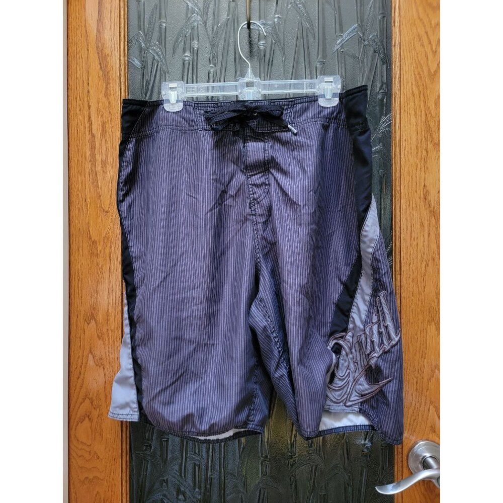 O'Neill Mens Striped Athletic Shorts With Drawstring Waist & Side Logo Black & G - Picture 1 of 2